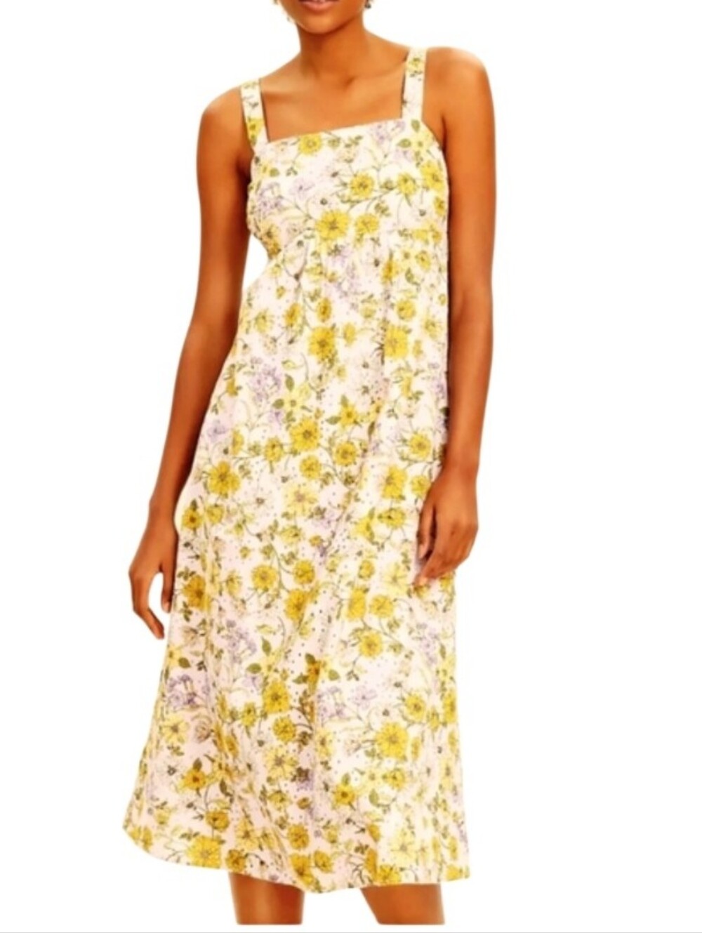 LOFT Dress, Size 0 Petite, Eyelet Lace, Light Violet, Yellow Floral Print, Lined